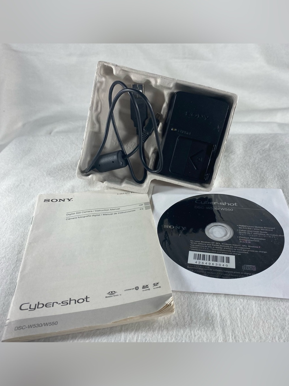 Sony Cybershot DSC-W530 Manual Battery Charge USB Cord Box Included NO CAMERA